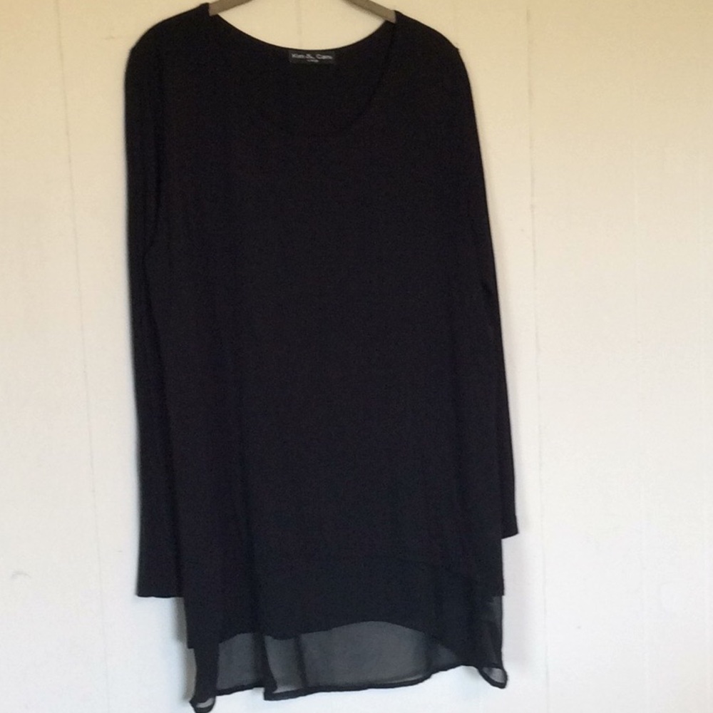 Knit top with chiffon layer underneath, black, XL